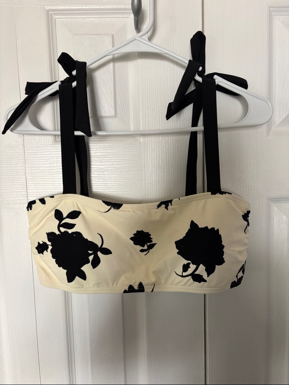 kate spade Black Floral Bandeau Swim Top on Cream